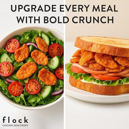 Flock Keto Chicken Skin Chips – Tapatio Flavor, Low Carb, High Protein, Gluten-Free Chicken Crisps
