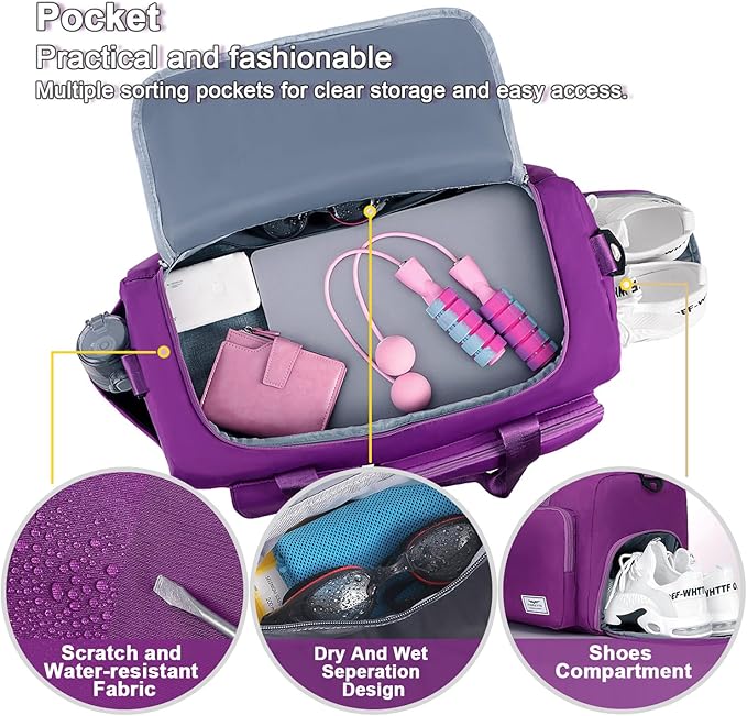 FIORETTO Women's Gym Duffle Bag with Shoes Compartment, 37L Capacity, Ideal for Travel, Gym