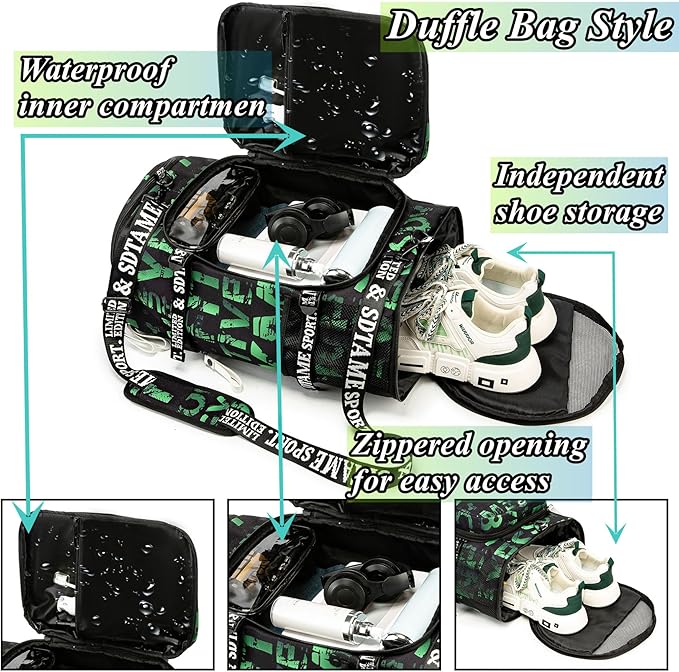 Gym Duffle Bag Backpack with Shoe Compartment,4 ways Travel Backpack for Women and