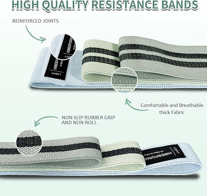 9 PCS Fabric Resistance Bands Set for Working Out, Non-Slip Exercise Booty Bands for Women & Men