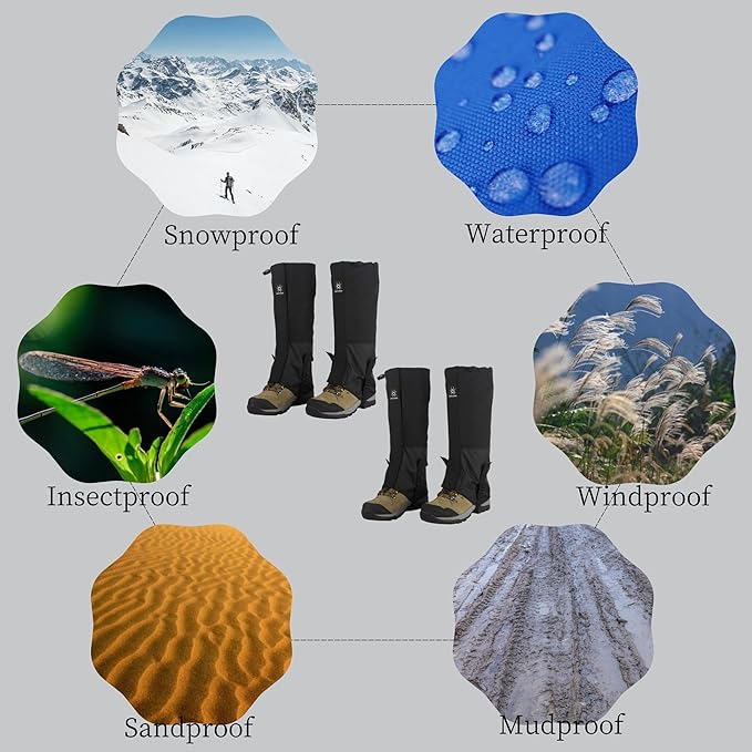 2 Pairs Leg Gaiters Adjustable Shoe Snow Boot Guard Gators for Running Shoe Gaiters, Trail Running