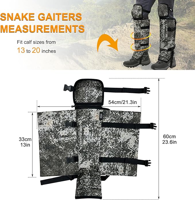 Snake Gaiters Leg Guards, Waterproof Snake Guards, Adjustable Snake Bite Protection for Lower Legs