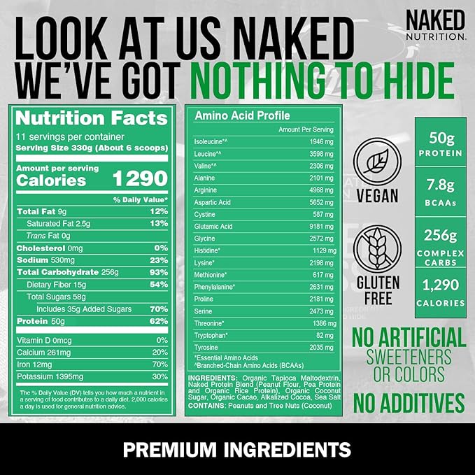 NAKED Vegan Mass - Chocolate Peanut Butter - 1,290 Calories, Nothing Artificial, All Natural