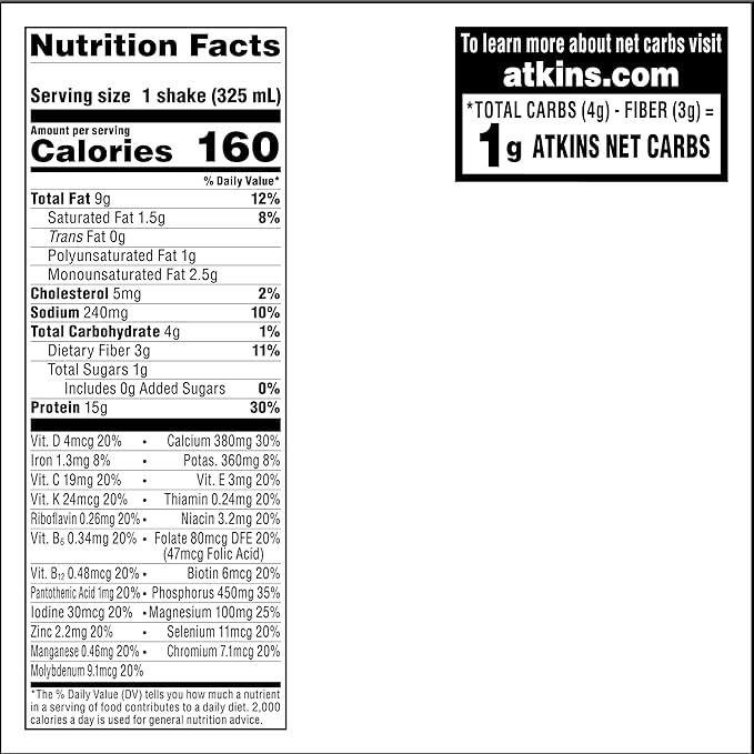 Atkins Creamy Vanilla High Protein Shake, 15g Protein, Low Glycemic, Low Carb and Low Sugar Shakes