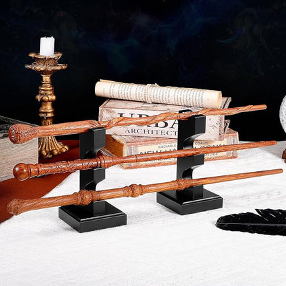 ChampWe Wizard Wand Display Stand Wooden Magic Wands Holder 3 Tiered for Collection Black