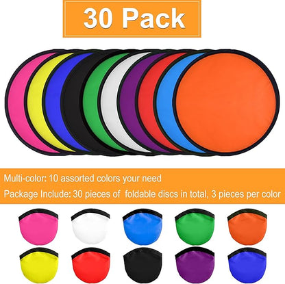 Mototo 30 Pieces Foldable Flying Disc Fans with Bag Folding Pocket Toy Set for Kids Fun Birthday