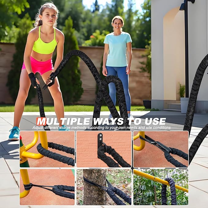 Battle Ropes for Home Gym, Exercise Rope 1.26/1.5inch, 30 40FT Heavy Battle Rope Weighted Battle