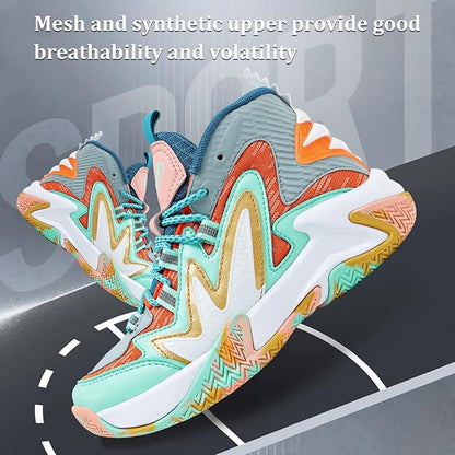 VITUOFLY Kids Basketball Shoes Boys Air Cushion Sneakers Girls Mid Top School Hoops Shoes Non-Slip