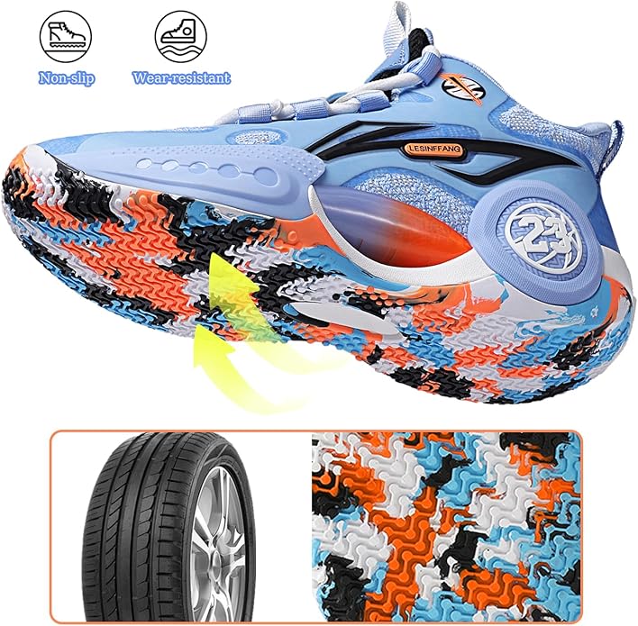 JMFCHI Kids Basketball Shoes High-top Sports Shoes Sneakers Durable Lace-up Non-Slip Running Shoes