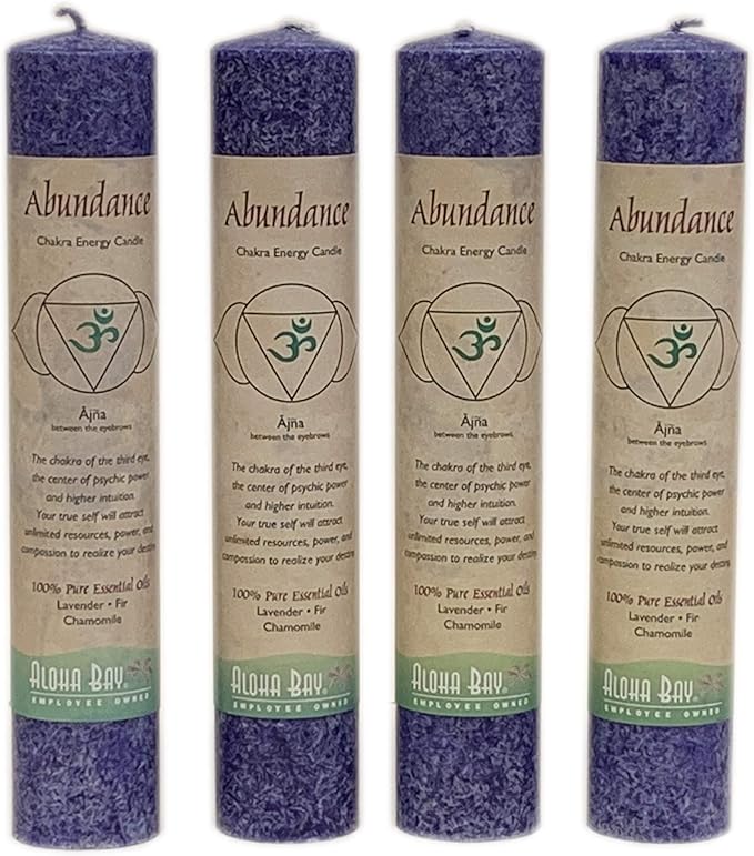 Premium Scented Candle Hand Made Chakra Energy Pillar | 4-Pack | Abundance, Ajna | Yoga, Prayer &