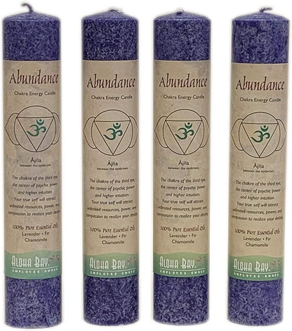 Premium Scented Candle Hand Made Chakra Energy Pillar | 4-Pack | Abundance, Ajna | Yoga, Prayer &