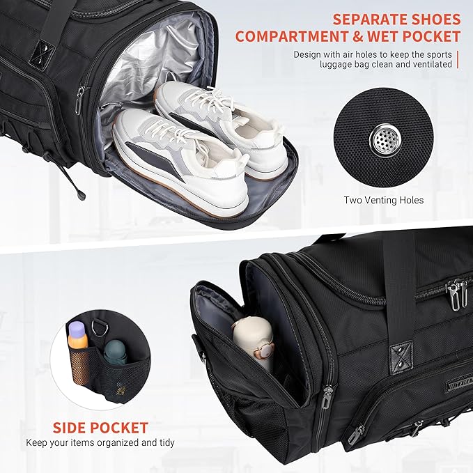 WITZMAN Duffle Bag for Men Nylon Large Gym Weekender Bag with Shoe Compartment Expandable Carry on