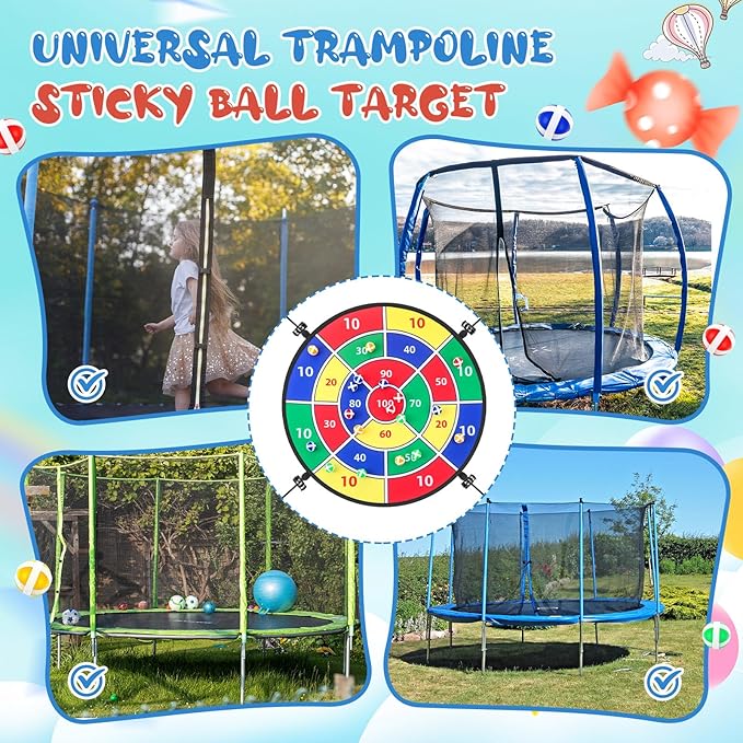 29" Dart Board Game Trampoline Accessories, Toss Game Dartboard with 20 Sticky Balls, Indoor &