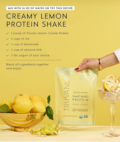 Truvani Vegan Pea Protein Powder | Lemon Cookie | 20g Organic Plant Based Protein | 20 Servings |