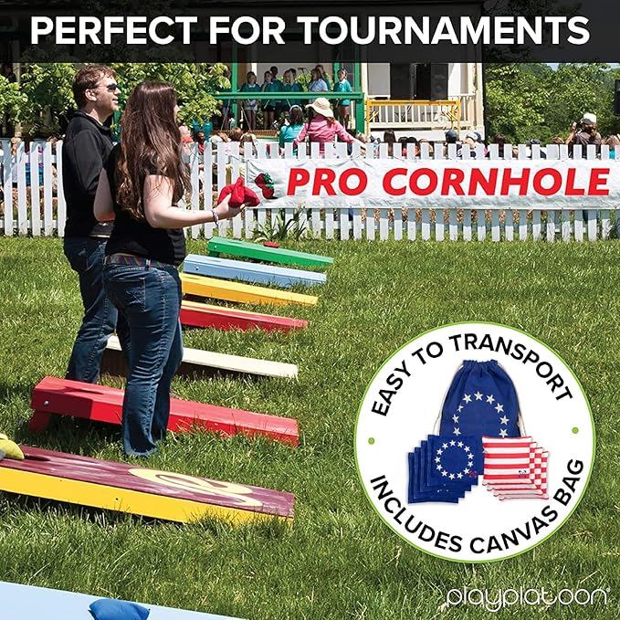 Professional Cornhole Bags - Set of 8 Regulation All Weather Double Sided - Sticky Side/Slick Side