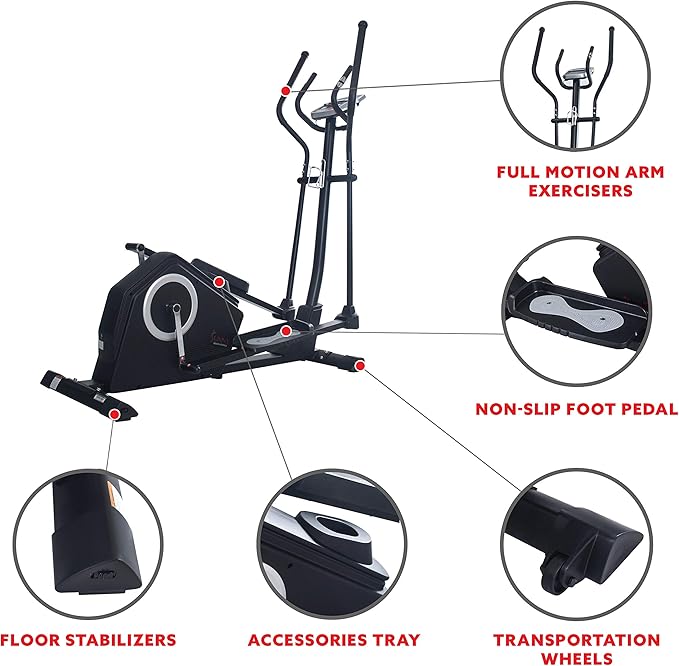 Sunny Health & Fitness Smart 2-in-1 Upright Elliptical Full-Body Exerciser, Home Cross-Training