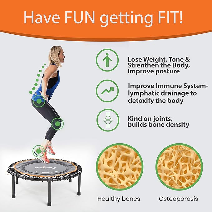 MXL FIT Bounce PRO Bungee Rebounder - Premium Indoor Mini Trampoline for Adults and Kids, Silent