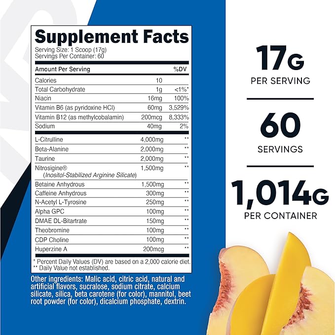 Nutricost Pre-X Xtreme PreWorkout Powder Complex, Peach Mango, 60 Servings, Vegetarian, Non-GMO and