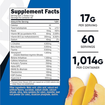 Nutricost Pre-X Xtreme PreWorkout Powder Complex, Peach Mango, 60 Servings, Vegetarian, Non-GMO and