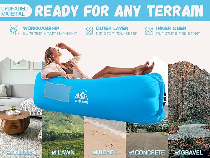 WEKAPO Inflatable Lounger with Pump-Effortless Setup, Ultra-Comfy & Lightweight -Perfect Blow up