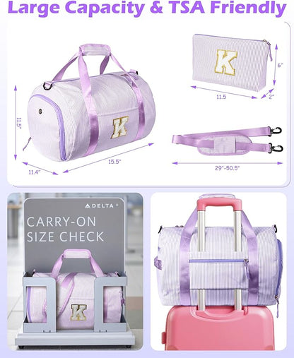 Birthday Gift for Daughter, Girl Gym Bag, Kids Initial Overnight Duffel Bags with Shoe Compartment