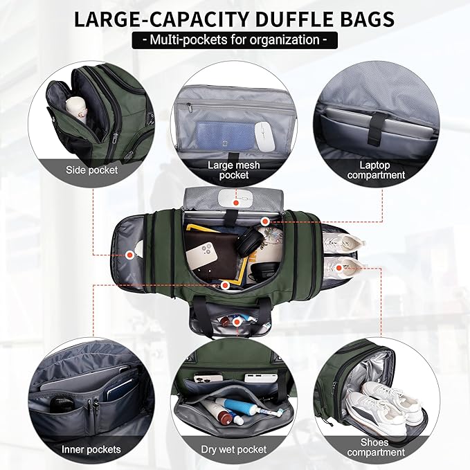 WITZMAN Duffle Bag for Men Nylon Large Gym Weekender Bag with Shoe Compartment Expandable Carry on