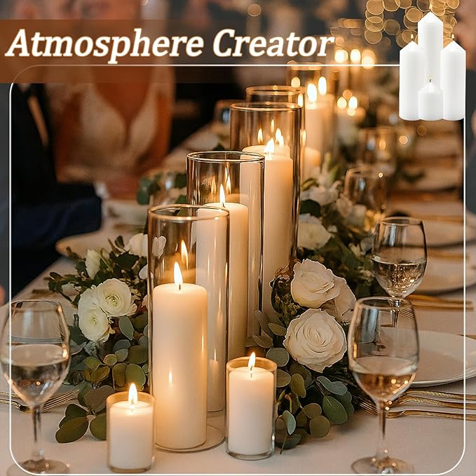 36 Pcs White Pillar Candles Bulk Setï¼? Different Lengths 2 x 3/4/6 Inch (12 Each)，Hurricane