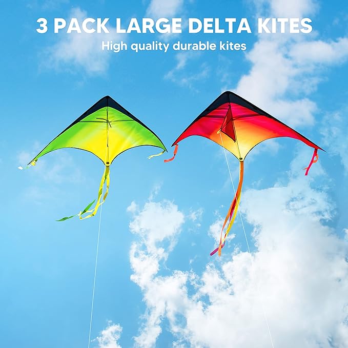 JOYIN Large Delta Kite Red, Green and Purple, Easy to Fly Huge for Kids and Adults with 262.5ft