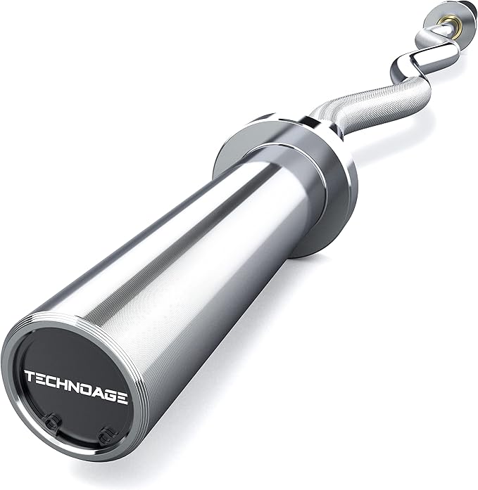 TECHNOAGE Olympic EZ Curl Bar, 47" Curl Bar(350/500LBS Capacity) 20LB, Solid Steel, Chrome Finish