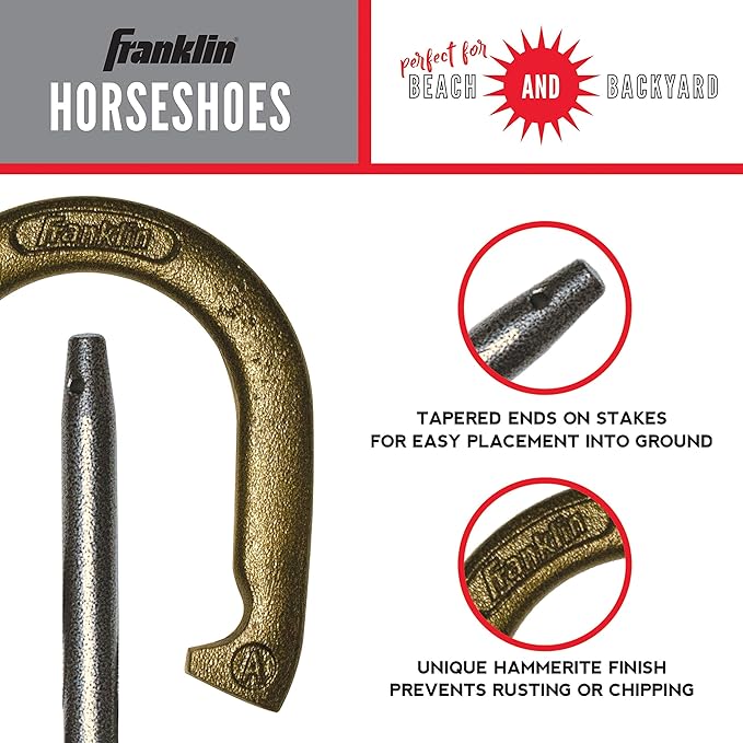 Franklin Sports Horseshoe Set - Cast iron Horseshoes and Steel Stakes - Official Size and Weight