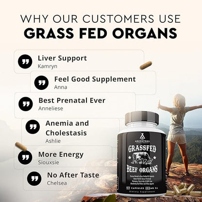 Ancestral Supplements Grass Fed Beef Organ Supplement, Supports Whole Body Wellness with