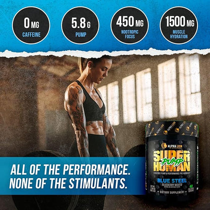 ALPHA LION Superhuman Pump Pre Workout Powder, Nootropic Caffeine & Stim Free Preworkout