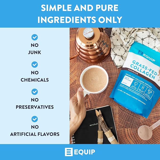 Equip Foods Grass Fed Collagen Powder | Hydrolyzed Bovine Collagen Peptides with Amino Acids |