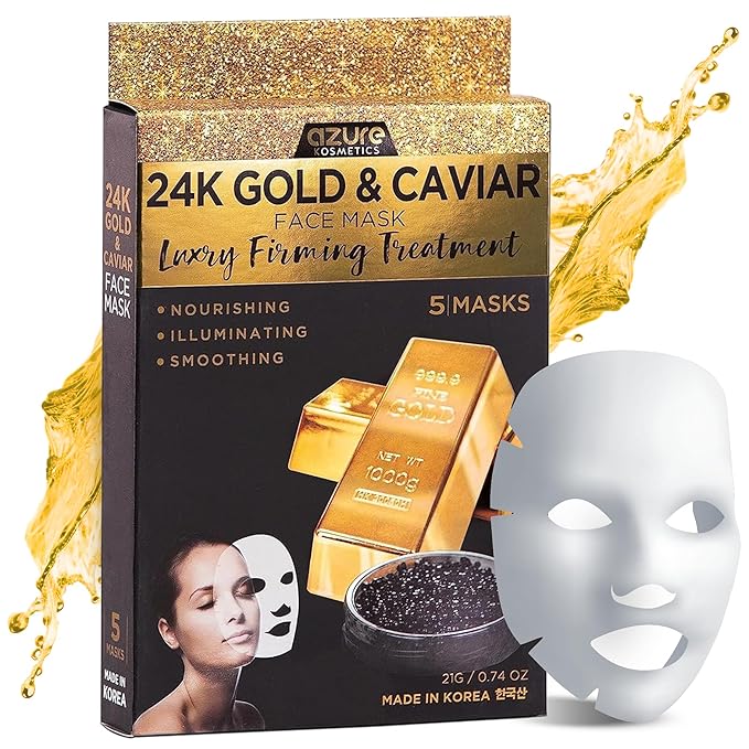 Azure Cosmetics 24K Gold and Caviar Anti Aging Luxury Face Mask - Hydrating & Firming Facial Mask