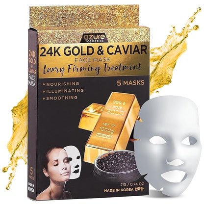 Azure Cosmetics 24K Gold and Caviar Anti Aging Luxury Face Mask - Hydrating & Firming Facial Mask