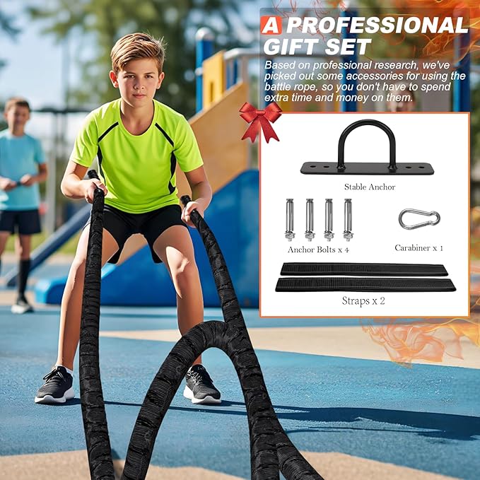 Battle Ropes for Home Gym, Exercise Rope 1.26/1.5inch, 30 40FT Heavy Battle Rope Weighted Battle