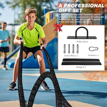 Battle Ropes for Home Gym, Exercise Rope 1.26/1.5inch, 30 40FT Heavy Battle Rope Weighted Battle