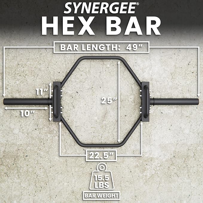 Synergee 20kg and 25kg Chrome or Black Olympic Hex Barbell Trap Bar with Rotating, Flat or Raised