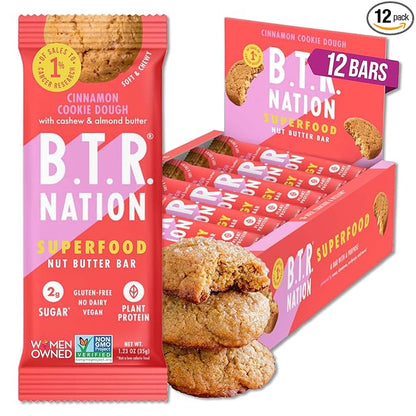 B.T.R. Nation Superfood Keto Protein Bars, Plant Based Vegan Protein - Cinnamon Cookie Dough ENERGY