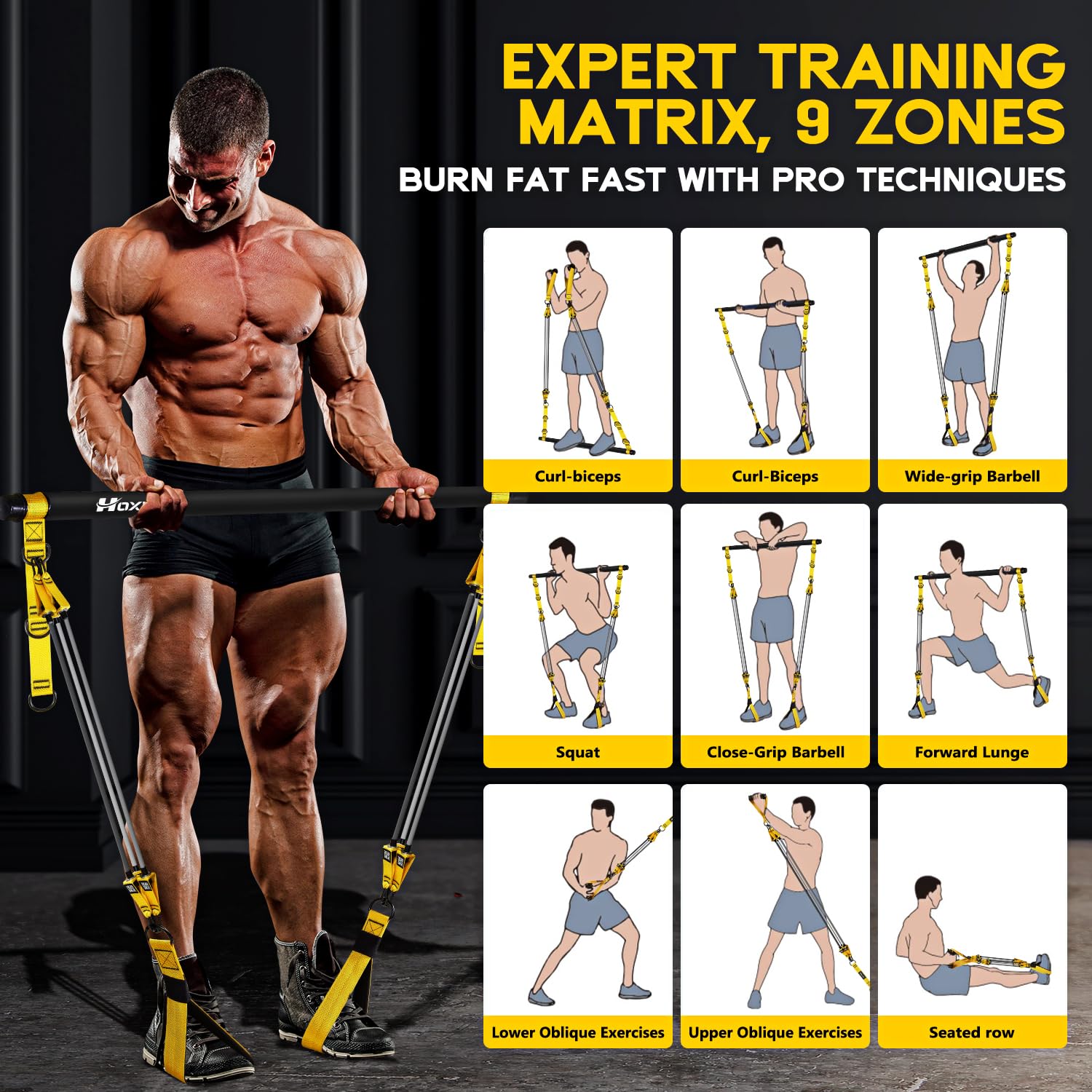 HOXWC Heavy Pilates Equipment, Portable Pilates Bar Kit with Resistance Bands, Professional