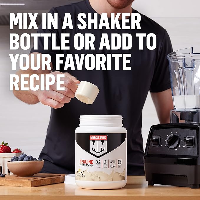 Muscle Milk Genuine Protein Powder, Vanilla Creme, 32g Protein, 4.94 Pound, 32 Servings