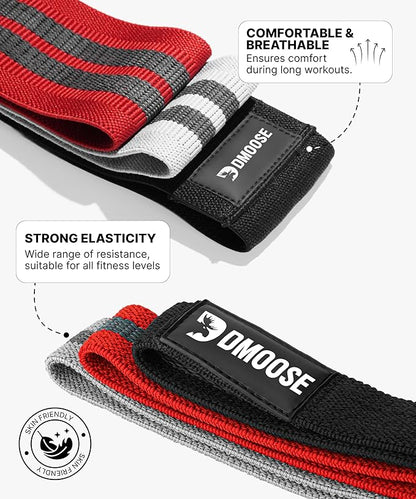 DMoose Fitness Fabric Resistance Bands for Full Body Exercises - Non-Slip Thick Cloth Stretch Band