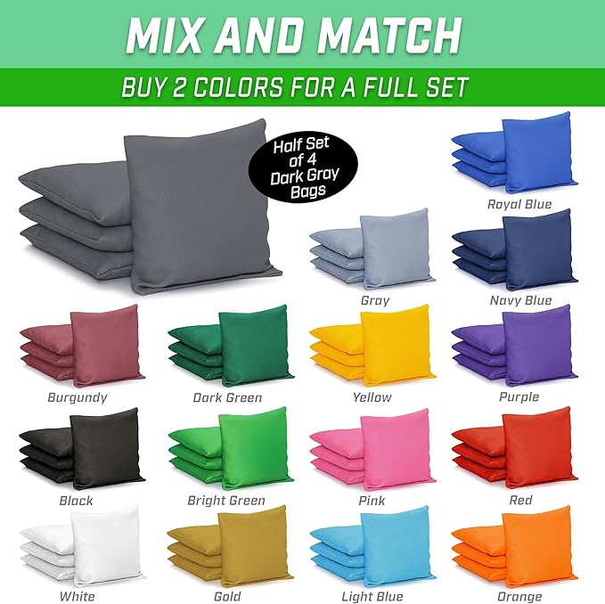 GoSports Classic Cornhole Bean Bags Set of 4-16 Colors Available - Regulation All Weather, Mix and
