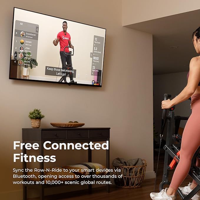 Sunny Health & Fitness Row-N-Ride PRO, Full Body Combo Squat Machine w/Optional Resistance Band