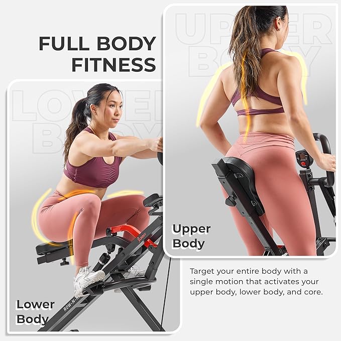 Sunny Health & Fitness Row-N-Ride PRO, Full Body Combo Squat Machine w/Optional Resistance Band