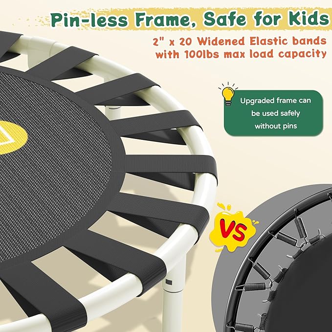 3FT Toddler Trampoline with Adjustable Handlebar, 36" Foldable & Spring-Free, Mini Kids Indoor