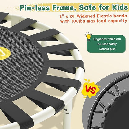 3FT Toddler Trampoline with Adjustable Handlebar, 36" Foldable & Spring-Free, Mini Kids Indoor