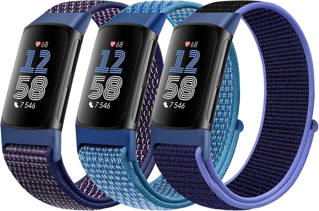Sport Loop Nylon Watch Bands Compatible with Fitbit Charge 6/5, Adjustable Breathable Replacement