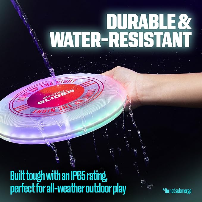 GlowCity Glider LED Glow-in-The-Dark Flying Disc – Bright, Rechargeable, Durable, Water-Resistant
