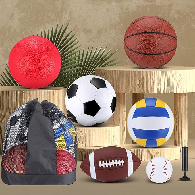 Libima 6 Pcs Multi Sport Ball Set Official Size Football, Basketball, Soccer, Volleyball